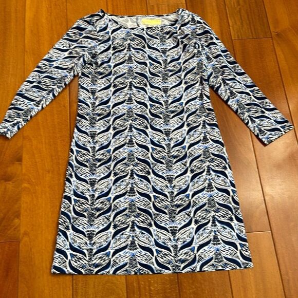 Lilly Pulitzer Pima Cotton Shift Dress Blue Mermaid's Tail 3/4 Sleeve size XS - Picture 4 of 10